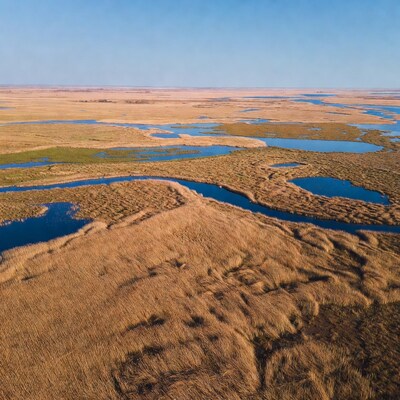 Aerial View of Wetlands and Rivers