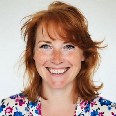 Smiling redhead woman with freckles