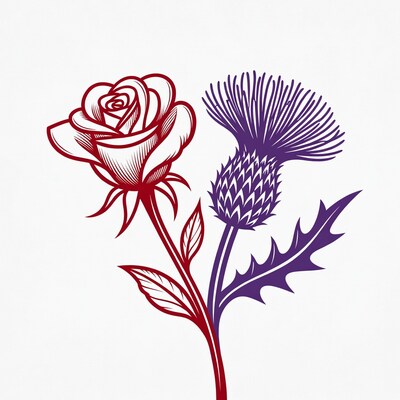 Red Rose and Purple Thistle Illustration