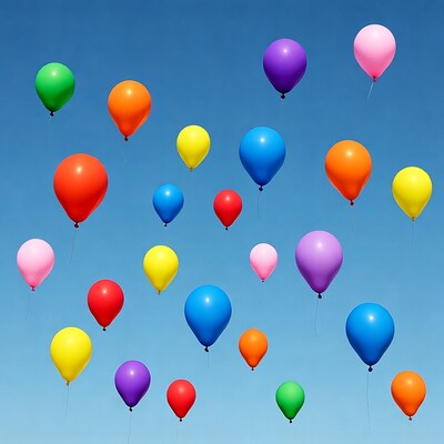 Colorful Balloons Floating in Blue Sky