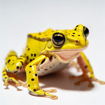 Yellow tree frog on white background