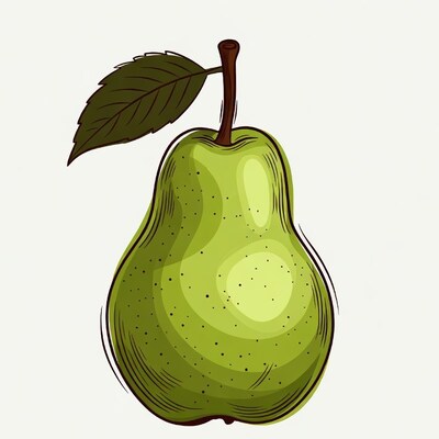 Green pear with leaf illustration