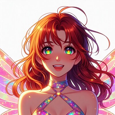 Anime girl with pink wings