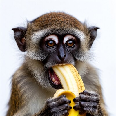 Vervet monkey eating banana