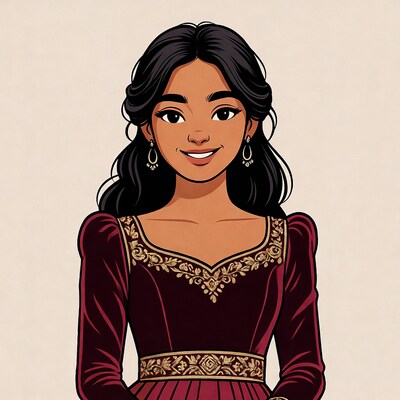 Smiling Asian woman in maroon gown
