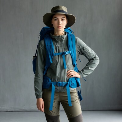 Woman with backpack and hat