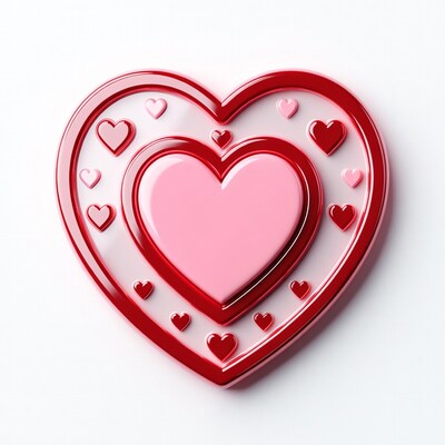 3D Pink Heart with Red Hearts