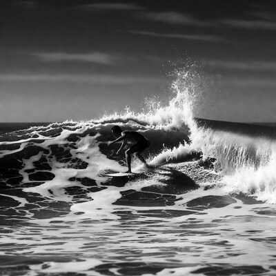 Man surfing massive wave