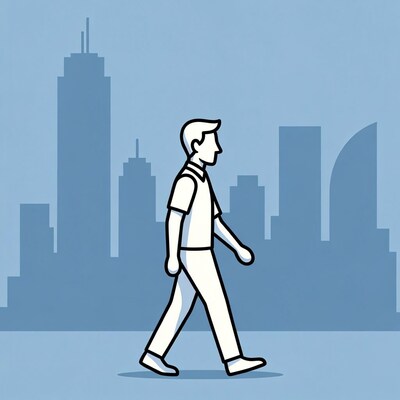 Man walking in city skyline