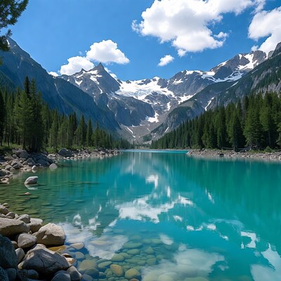 Turquoise Lake in Snowy Mountains