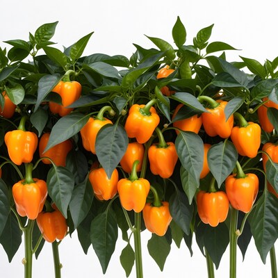 Orange Peppers on Green Plant