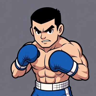 Muscular Boxer Man in Blue Gloves