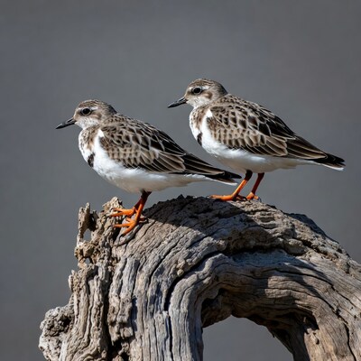 Two Semipalmated Plovers on Driftwood