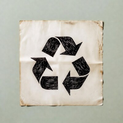 Hand-Drawn Recycle Symbol on Aged Paper