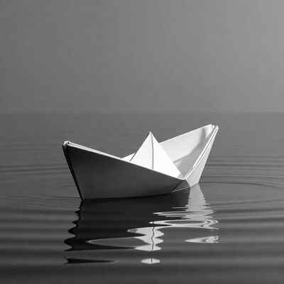 Paper Boat Floating on Water