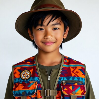 Asian boy in scout hat and vest