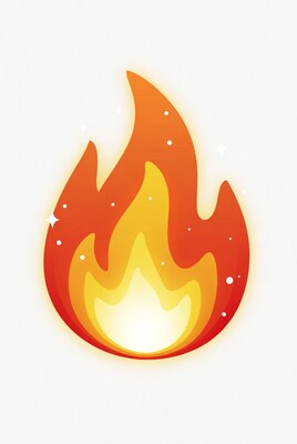 Cartoon Flame Icon with Sparkles