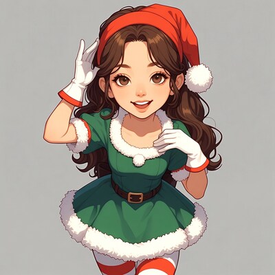 Anime girl in Santa elf costume