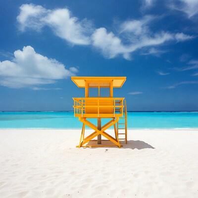 Yellow Lifeguard Tower on Beach