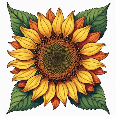 Vibrant Sunflower Illustration with Leaves