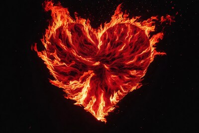 Burning Heart Flame on Black