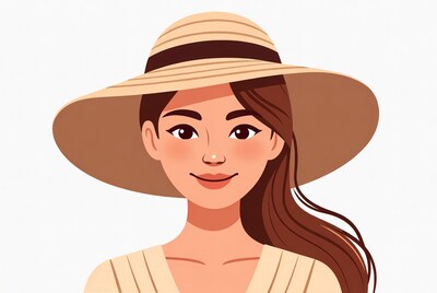 Asian woman wearing straw hat