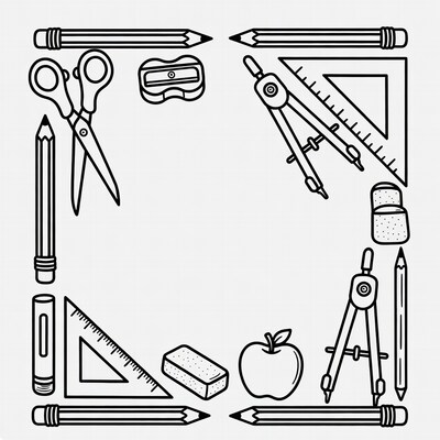 School Supplies Border Clipart