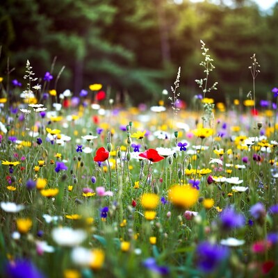 Colorful Wildflower Meadow with Red Poppies