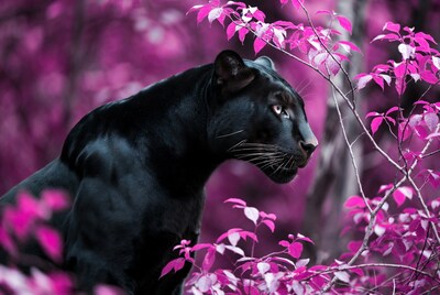 Black Panther in Pink Foliage