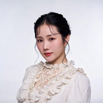 Asian woman in lace Victorian blouse