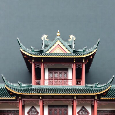 Chinese Pagoda on Gray Background