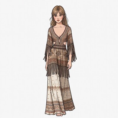 Blonde woman in fringed boho dress