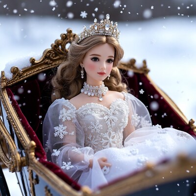Blonde Doll Princess in Snowy Sleigh