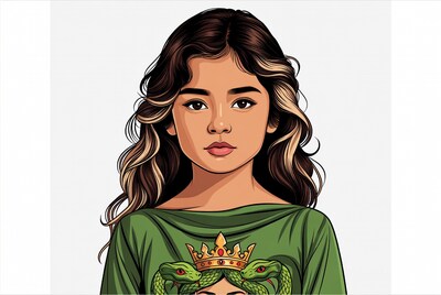 Asian girl with snake crown illustration