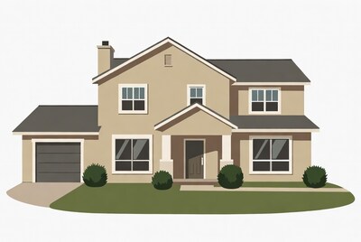 Beige House with Garage Illustration