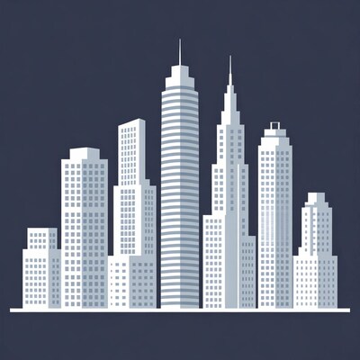White skyline illustration on dark background