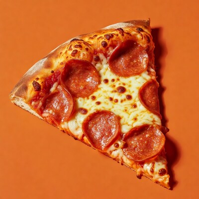 Pepperoni Pizza Slice on Orange Background