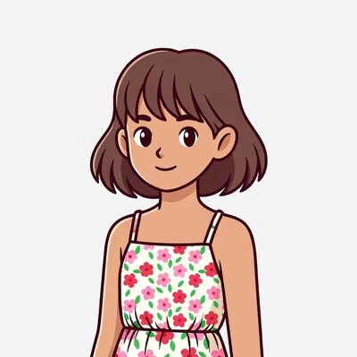 Cartoon girl in floral sundress