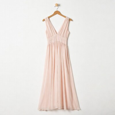 Pink chiffon dress on hanger