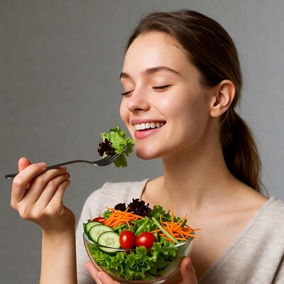 Woman eating fresh salad