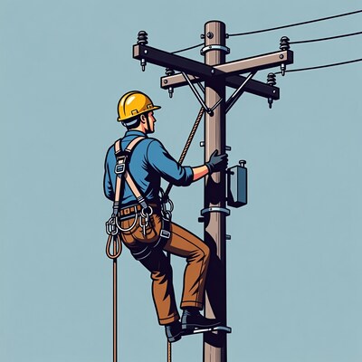 Lineman climbing utility pole