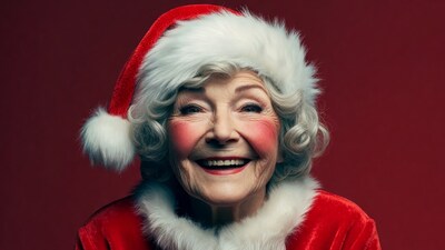 Elderly woman in Santa hat smiling