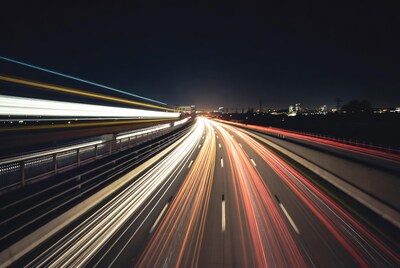 Highway light trails at night