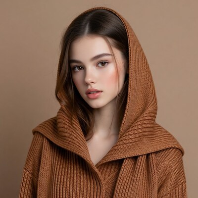 Woman in brown hooded sweater