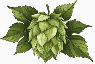 Green Hops Cone with Leaves Illustration