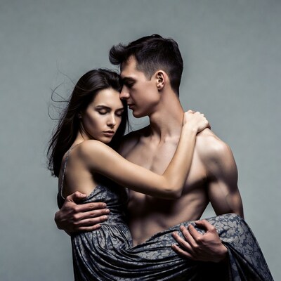 Man embracing woman tenderly