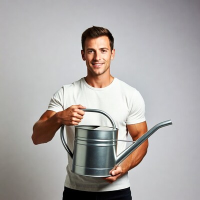 Handsome man holding watering can