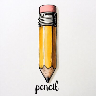 Illustrated Yellow Pencil with Eraser