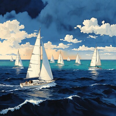 Sailboats Racing on Ocean Waves
