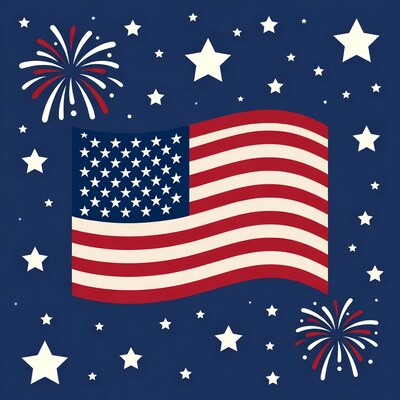 American Flag with Fireworks and Stars